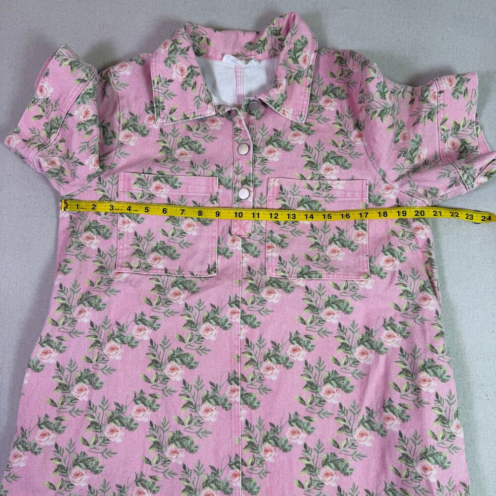 Entro Pink Denim Floral Rose Mini Shirt Dress Women's M Cottagecore Romantic - Picture 7 of 15